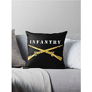 Army - Infantry Br - Crossed Rifles w  White Txt Black Outline Throw Pillow